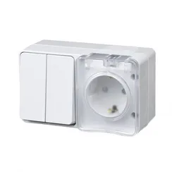 Блок розетка + выключатель двухклавишный IP54 Systeme Electric AtlasDesign Profi54 Белый ATN540174