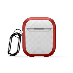Чехол для наушников AirPods 1 и 2, красный с вставками белого цвета (RedWhite), серия PECC Series от Dux Ducis, в комплекте с карабином