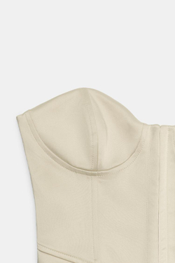 ZARA АТЛАСНЫЙ ТОП-КОРСЕТ БЕЗ БРЕТЕЛЕЙ, ПЕСОЧНЫЙ