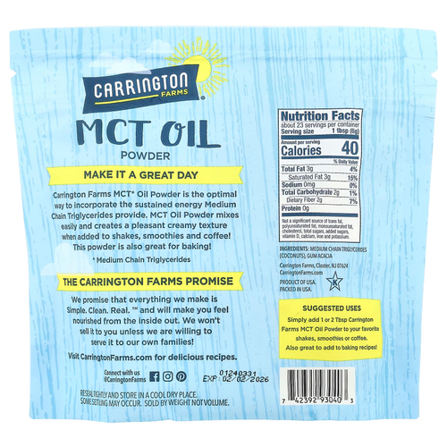 Carrington Farms, MCT масло в порошке, 141,7 г (5 унций)