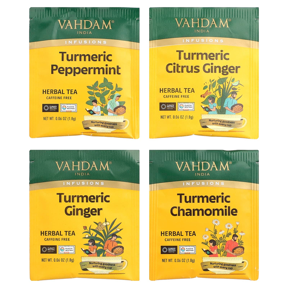 VAHDAM India, Infusions, травяной чай, набор из куркумы, без кофеина, 20 пакетиков для заваривания, 36 г (1,27 унции)