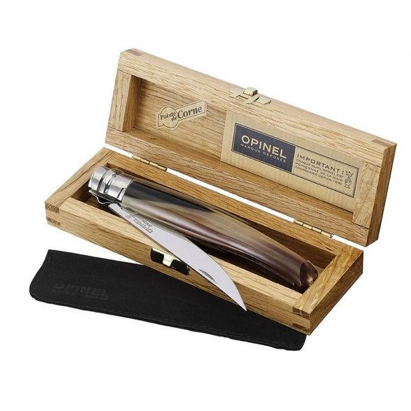 Цена наНож складной филейный Opinel №10 VRI Folding Slim Blond Horn в деревянном кейсе