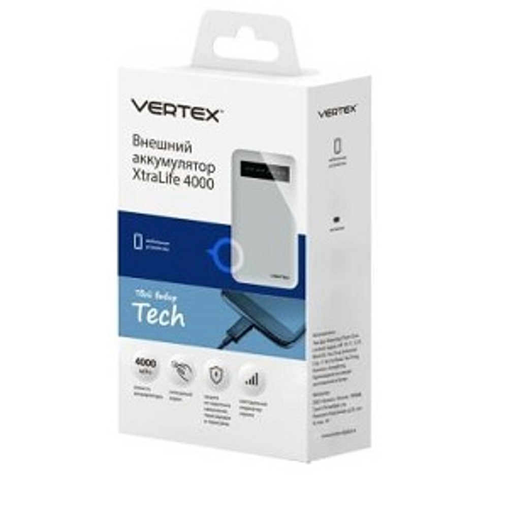 Bнешний аккумулятор VERTEX XtraLife 4500 mAh, белый (S-4500)