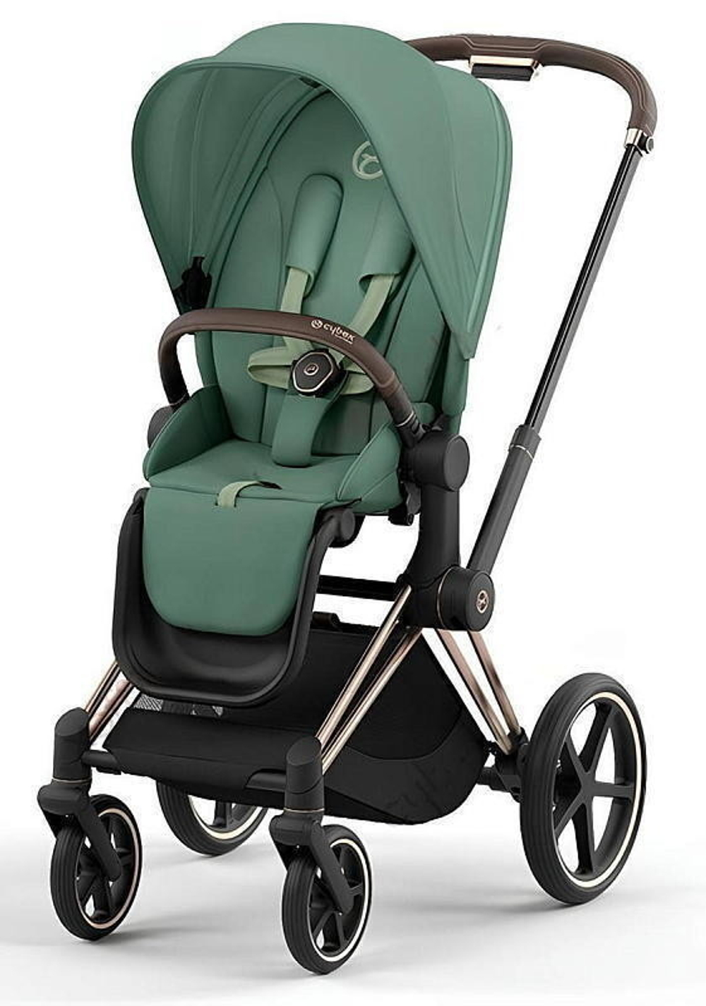 Коляска Cybex Priam IV Rosegold complete Aton B2 Steel Grey Base One 4 в 1 Leaf Green