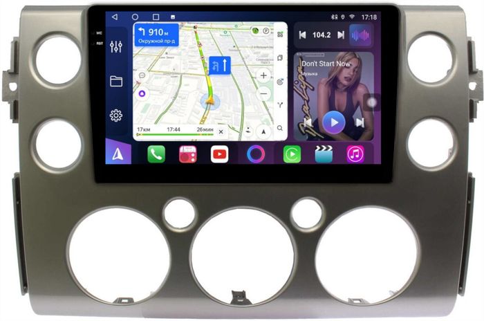 Магнитола для Toyota FJ Cruiser 2005-2022 (рамка серая) - FarCar S400-TS18 монитор 9.5" QLED на Android 14, CarPlay, 4G SIM-слот