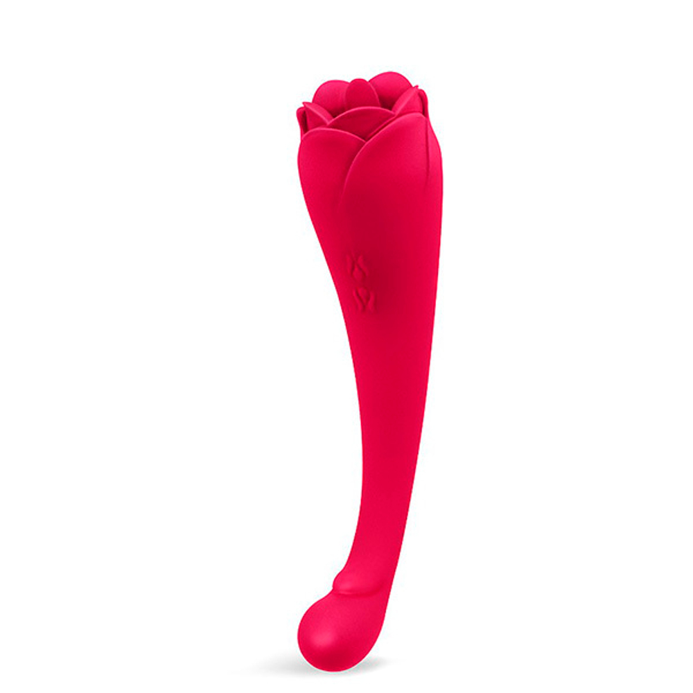 Малиновый двусторонний вибростимулятор 19см с подвижным язычком Bior Toys Viva Rose RT-34013