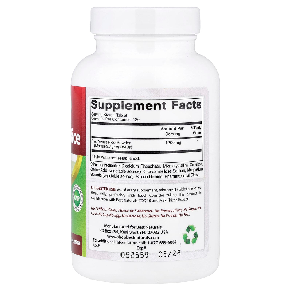 Best Naturals, красный ферментированный рис, 1200 мг, 120 таблеток