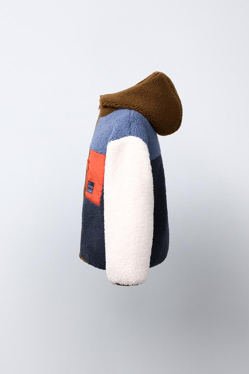 ZARA КУРТКА ИЗ ИСКУССТВЕННОЙ ОВЧИНЫ COLOR BLOCK, СИНИЙ
