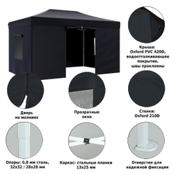 Быстросборный шатер Helex 4.5x3 м black
