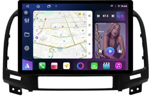 Магнитола для Hyundai Santa Fe 2 CM 2006-2012 (рамка черная) - FarCar GX877 монитор 13" 2K QLED на Android 14, S500+TS20, Быстрейшая, CarPlay, 4G SIM-слот