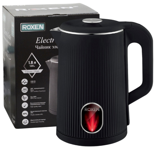 RX-207 (ROXEN) электрочайник пластмас/металл 1,8л Black 1500Вт,