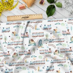 Ткань бязь акварельные паровозики