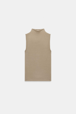 ZARA ТОП БЕЗ РУКАВОВ, СЕРОВАТО-КОРИЧНЕВЫЙ