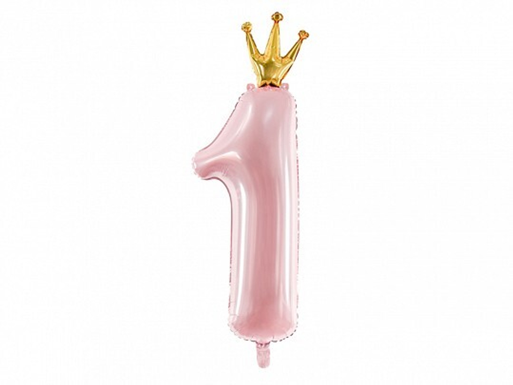 Шар "Цифра 1 с короной" (розовая) (90 см)