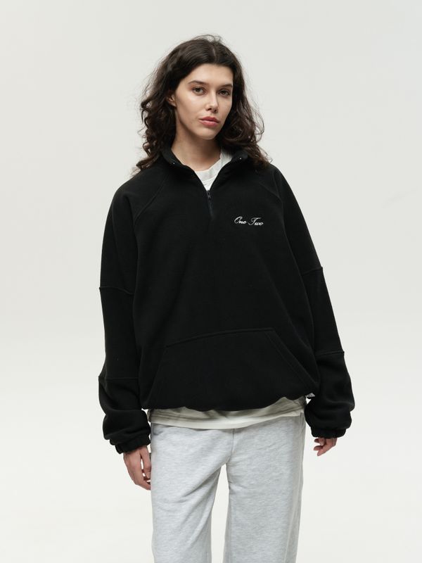Толстовка Drawstring Half-Zipped черная - фото 5