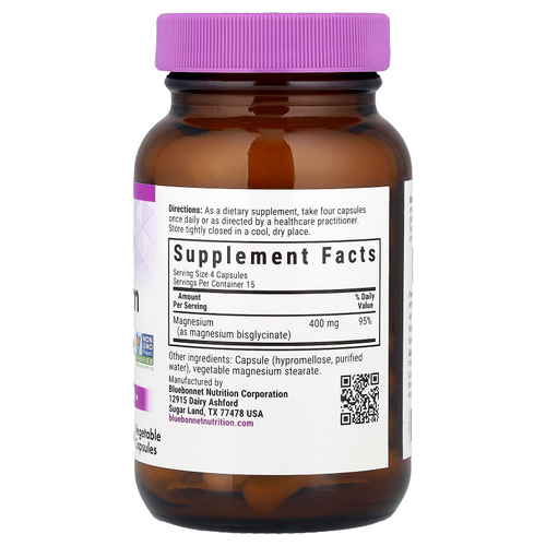 Bluebonnet Nutrition, Глицинат магния, 60 растительных капсул (100 мг на капсулу)