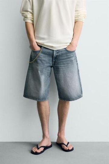 ZARA ДЖИНСОВЫЕ ШОРТЫ BAGGY FIT, ВЫЦВЕТШИЙ СИНИЙ