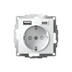 Розетка с USB A+C с заземлением и защитными шторками Systeme Electric AtlasDesign Белый ATN000132
