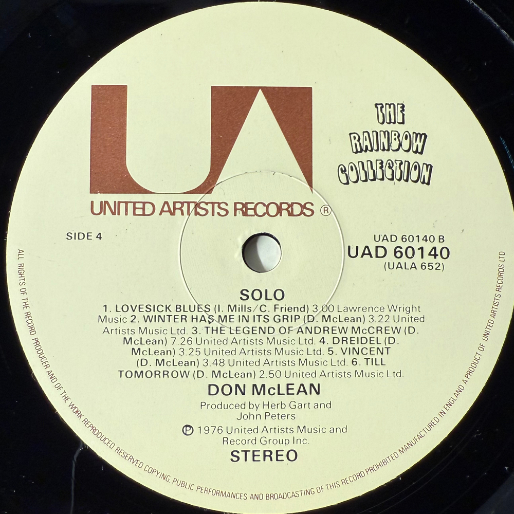 Don McLean ‎– Solo 2Lp (Англия 1976г.)