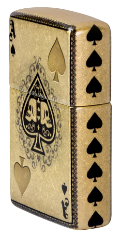 Зажигалка ZIPPO Ace of Skulls Design с покрытием 540 Tumbled Brass, латунь/сталь, золотистая, 38x13x