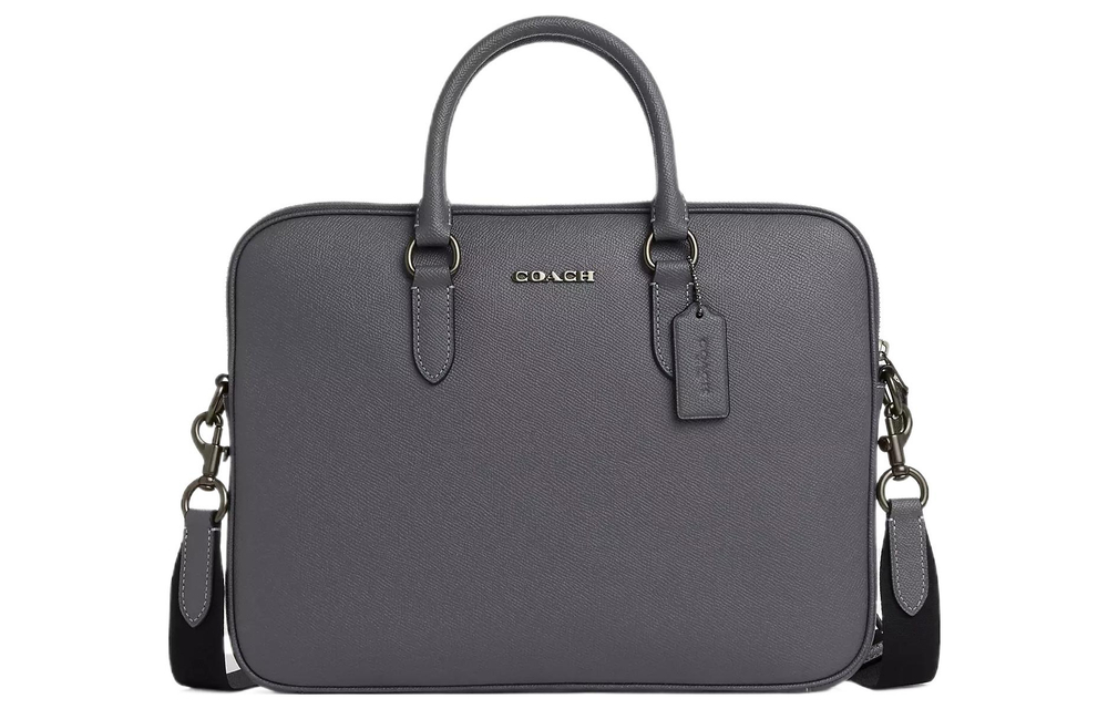 COACH Cow Split Leather Portable One Shoulder Crossbody Briefcase Large Men"s Industrial Gray