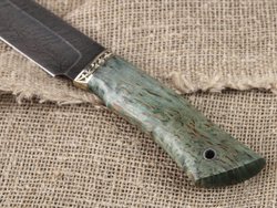 Нож "Леший", дамасская сталь, рукоять зеленая стабилизированная карельская береза