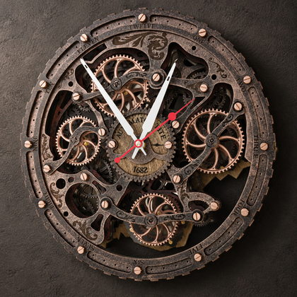Настенные часы Automaton Bite 1682 Circle «Винтажная медь» с вращающимися шестерёнками