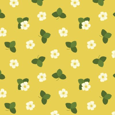 Земляничные цветы на жёлтом. Strawberry flowers on the yellow background.