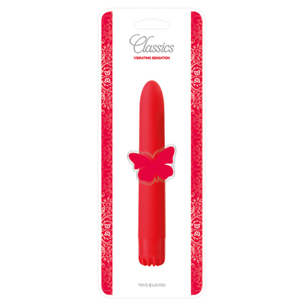 Красный классический вибратор CLASSIC VIBE RED MEDIUM - 18 см. (Цвет: красный)