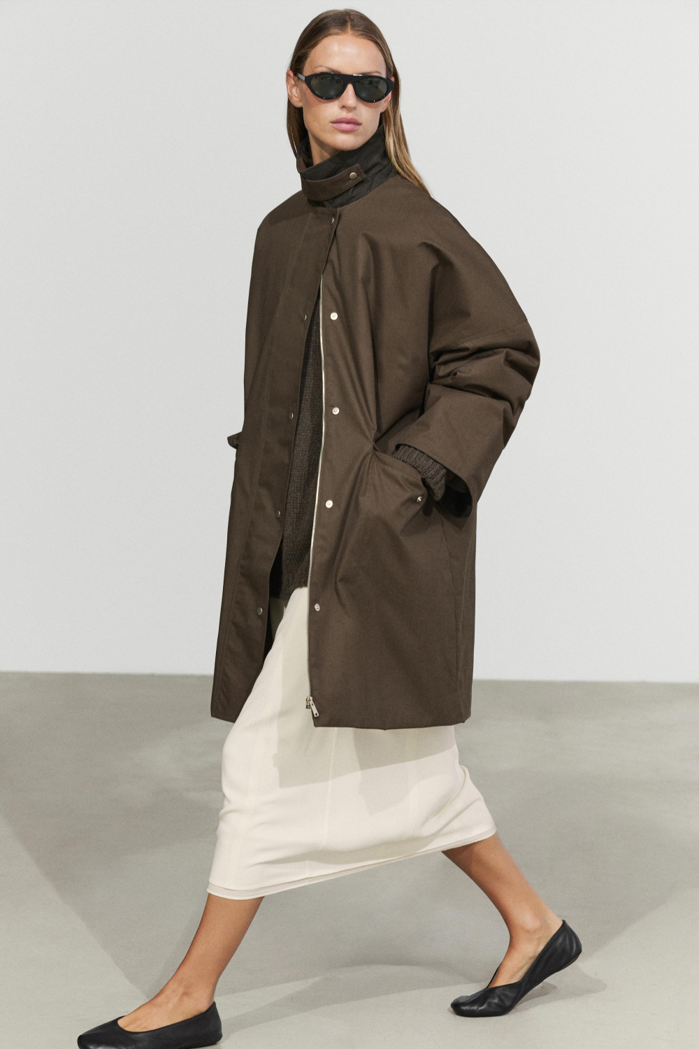 Massimo Dutti Парка с вощеным покрытием и клетчатой подкладкой, темно-оливковый