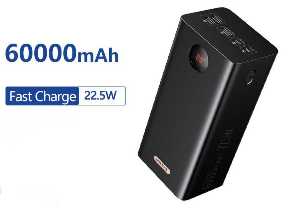 Power Bank внешний аккумулятор повербанк 60000 мАч 22,5W SCP PD QC 3.0 ROMOSS.