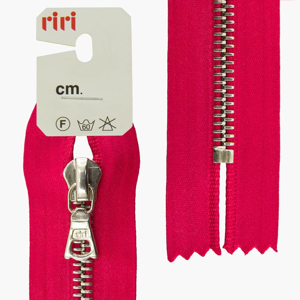 Молния металл RIRI Т6 (6 мм) 1 зам., н/раз., 16 см, Ni, атласная тесьма, цв.9407, малиновый, 1 шт