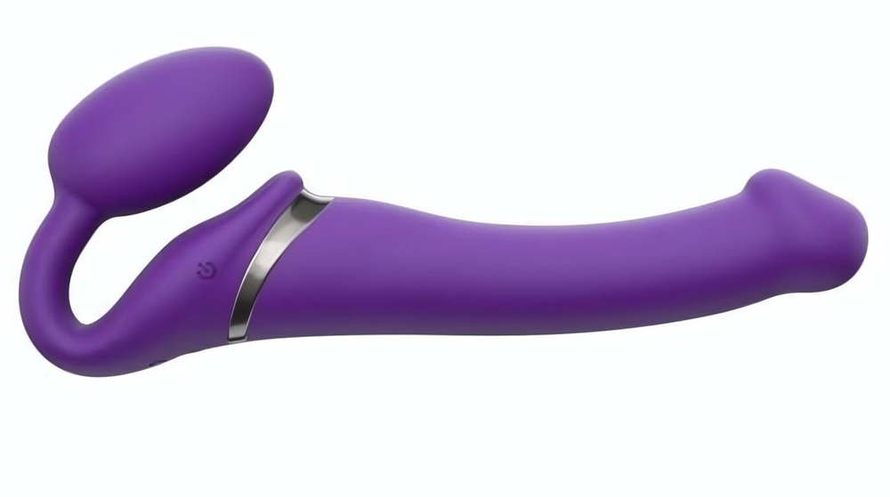 Фиолетовый безремневой вибрострапон Vibrating Bendable Strap-On - size L (Цвет: фиолетовый)