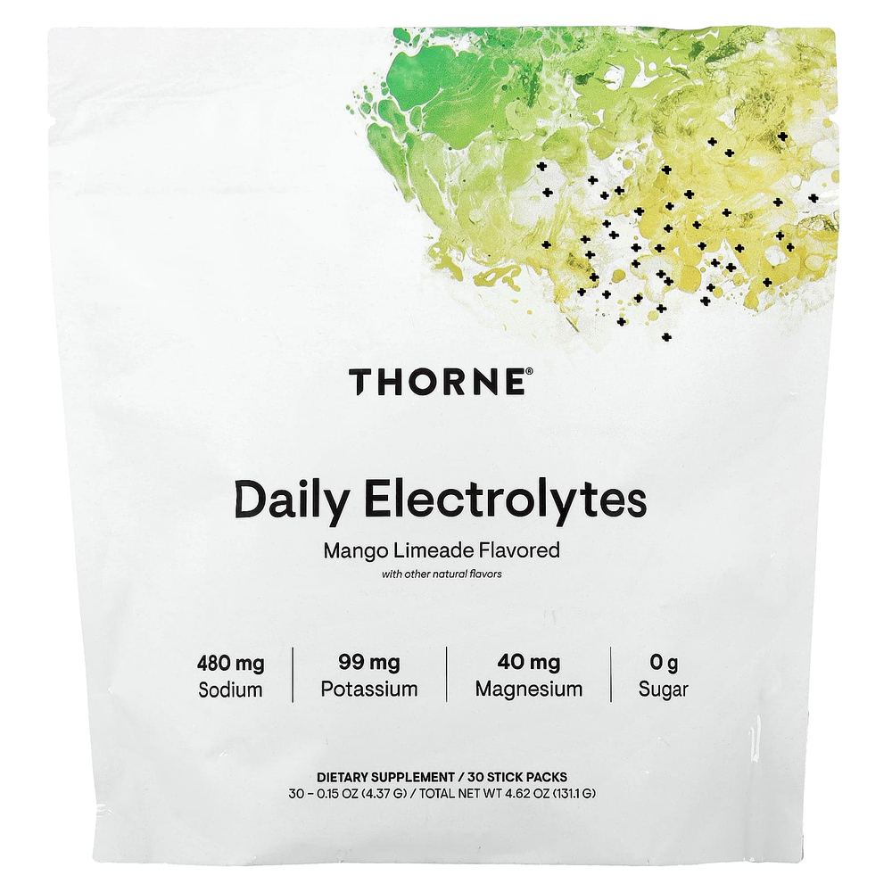 Thorne, ежедневные электролиты, со вкусом манго и лаймада, 30 пакетиков по 4,37 г (0,15 унции)