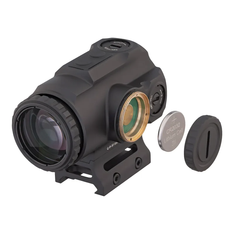 Прицел призматический Gaut Sapphire 1x18, HD, подсветка красная, Picatinny - открытый батарейный отсек с батарейкой CR2032