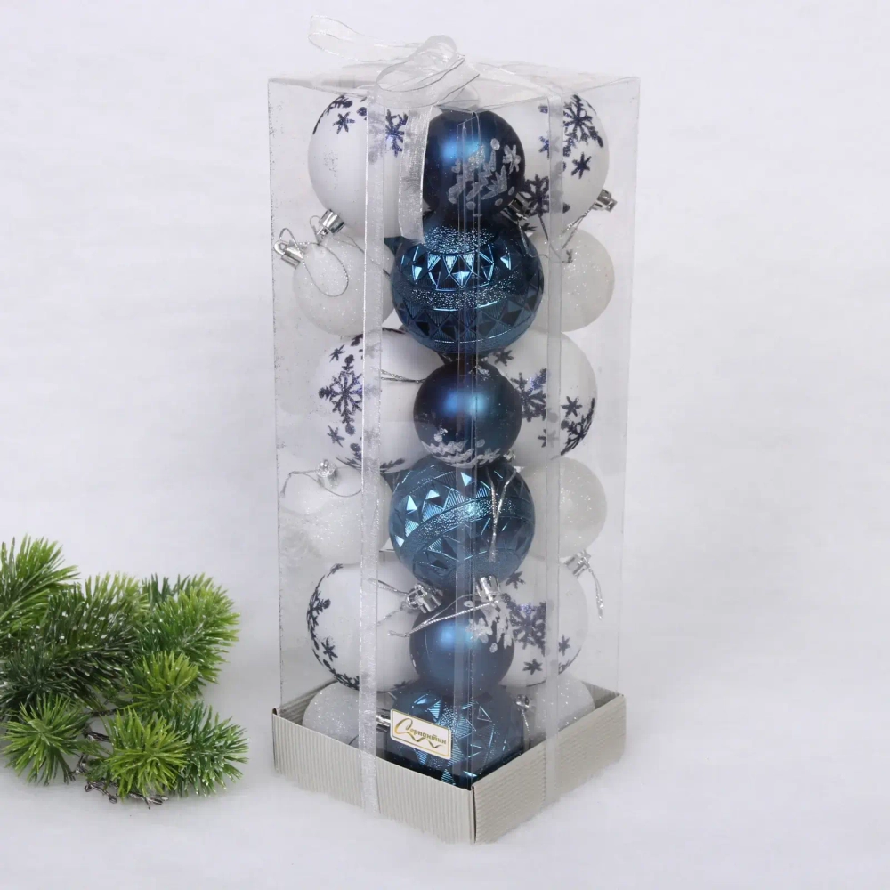 Набор шаров «Snow shine» 7 см + 5 см (24 предмета), Сапфир/белый