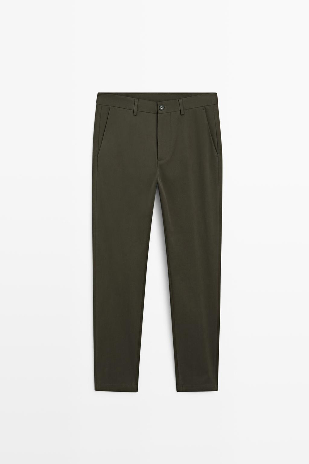 Massimo Dutti Зауженные брюки из смесового хлопка, хаки