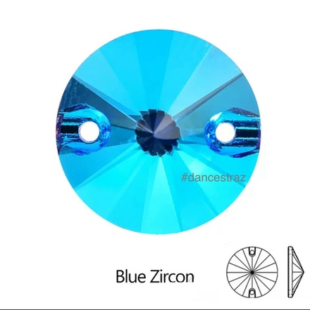 Стразы пришивные, Rivoli, Blue Zircon, 229, 16mm, (24 ea/pkg), 5A+, (F2)