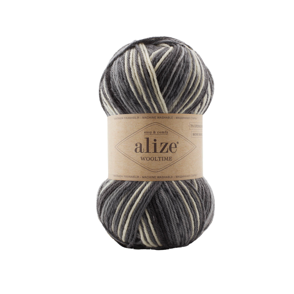 Пряжа "Wooltime" 11016 Серый-белый