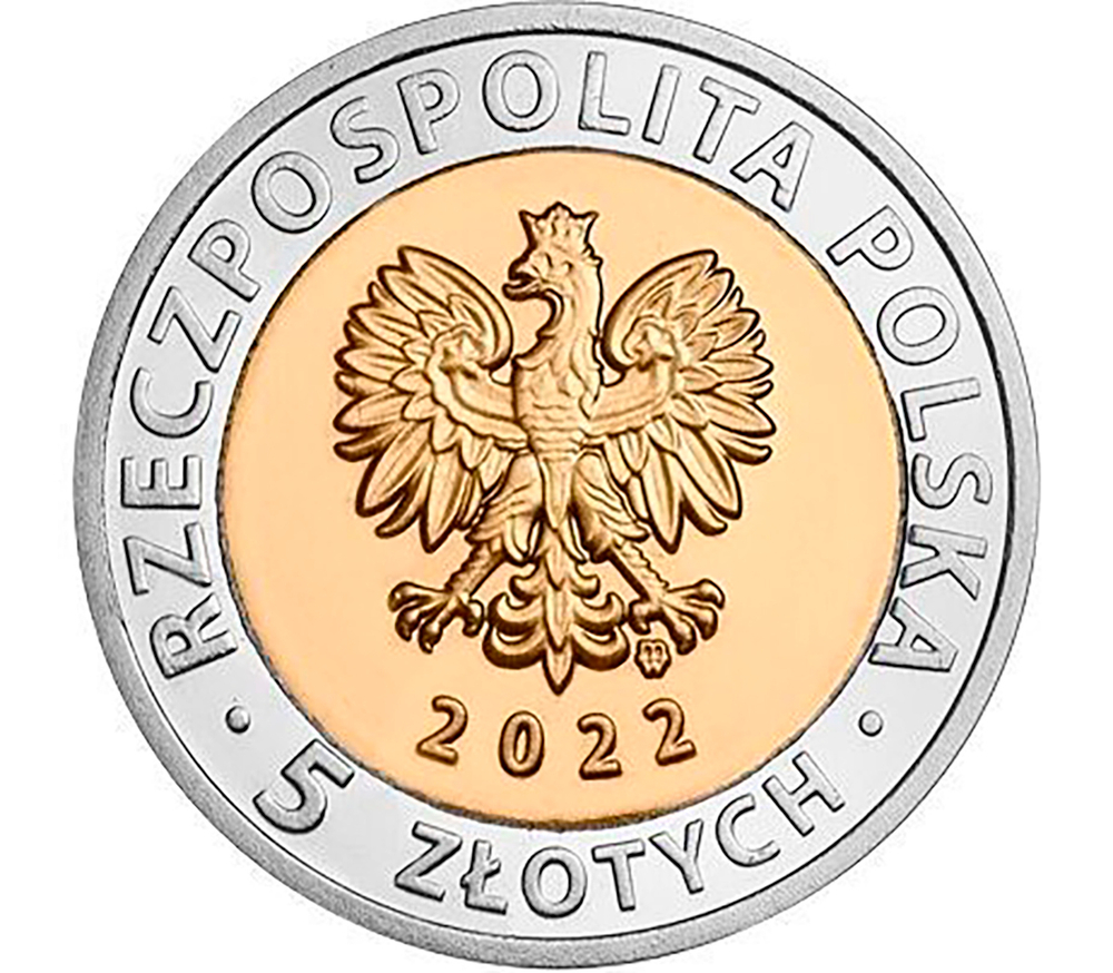 5 злотых 2022 года памятная "Мошненский замок. Биметалл. Архитектура