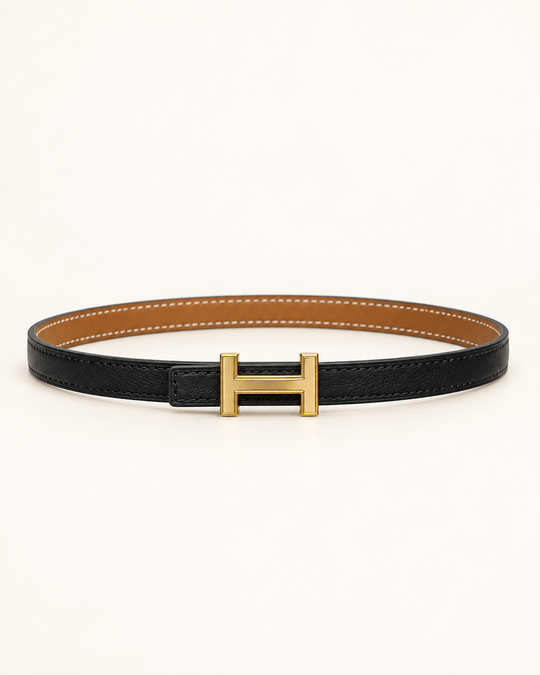 Женский ремень Hermès Focus 1,3 см — чёрный / коньячный