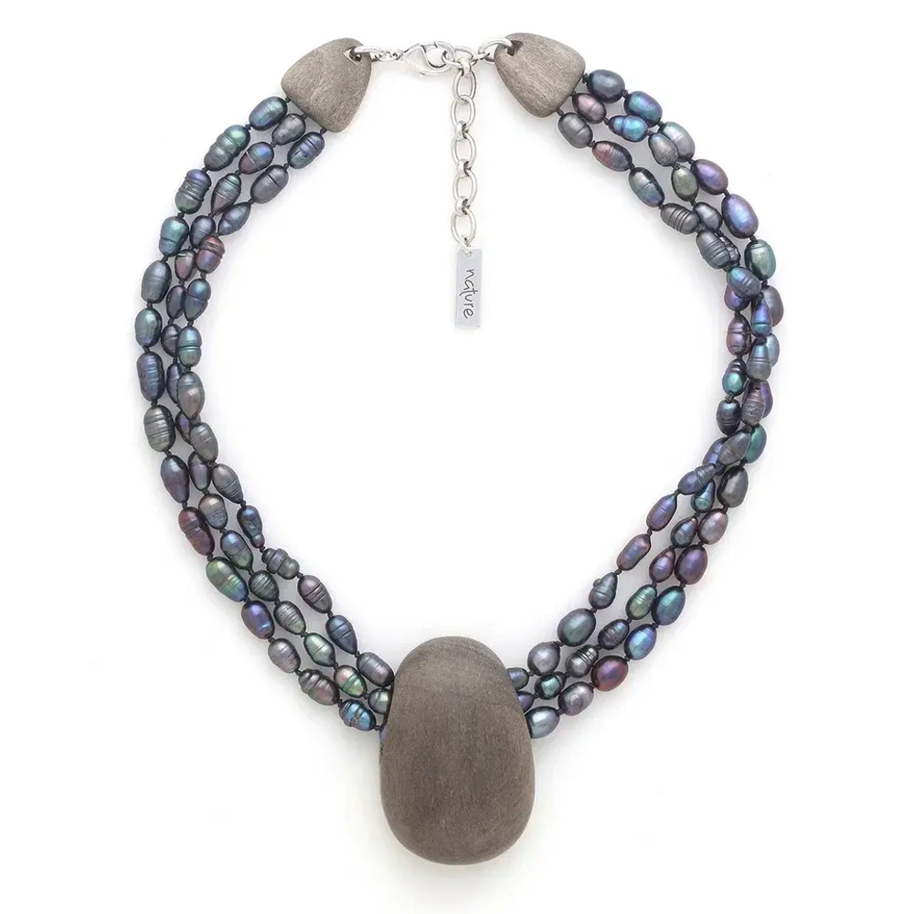Колье Nature Bijoux, Pebble Beach, с жемчугом и вставками из эбенового дерева, NB25.2-15-43612 (серы