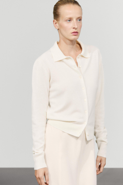 Massimo Dutti Кардиган из 100% кашемира с воротником поло, натуральный/кремовый
