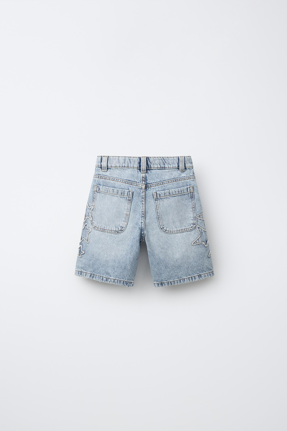 ZARA ДЖИНСОВЫЕ ШОРТЫ СО ЗВЕЗДАМИ, ВЫЦВЕТШИЙ СИНИЙ