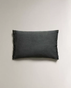 ZARA HOME НАВОЛОЧКА ДЛЯ ДЕКОРАТИВНОЙ ПОДУШКИ С БАХРОМОЙ, ТЕМНО-СИНИЙ