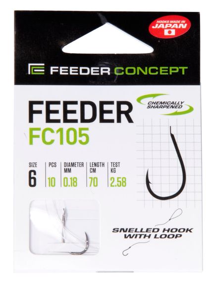 Крючки с поводком FC FEEDER FC105 70, 0,18, №6, 10 шт. (поводок 70 см, 0,12 мм)