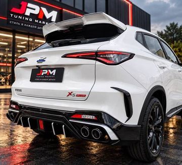 Диффузор заднего бампера с LED лампой + насадки Changan X5 Plus 2023-2025 чёрный глянец