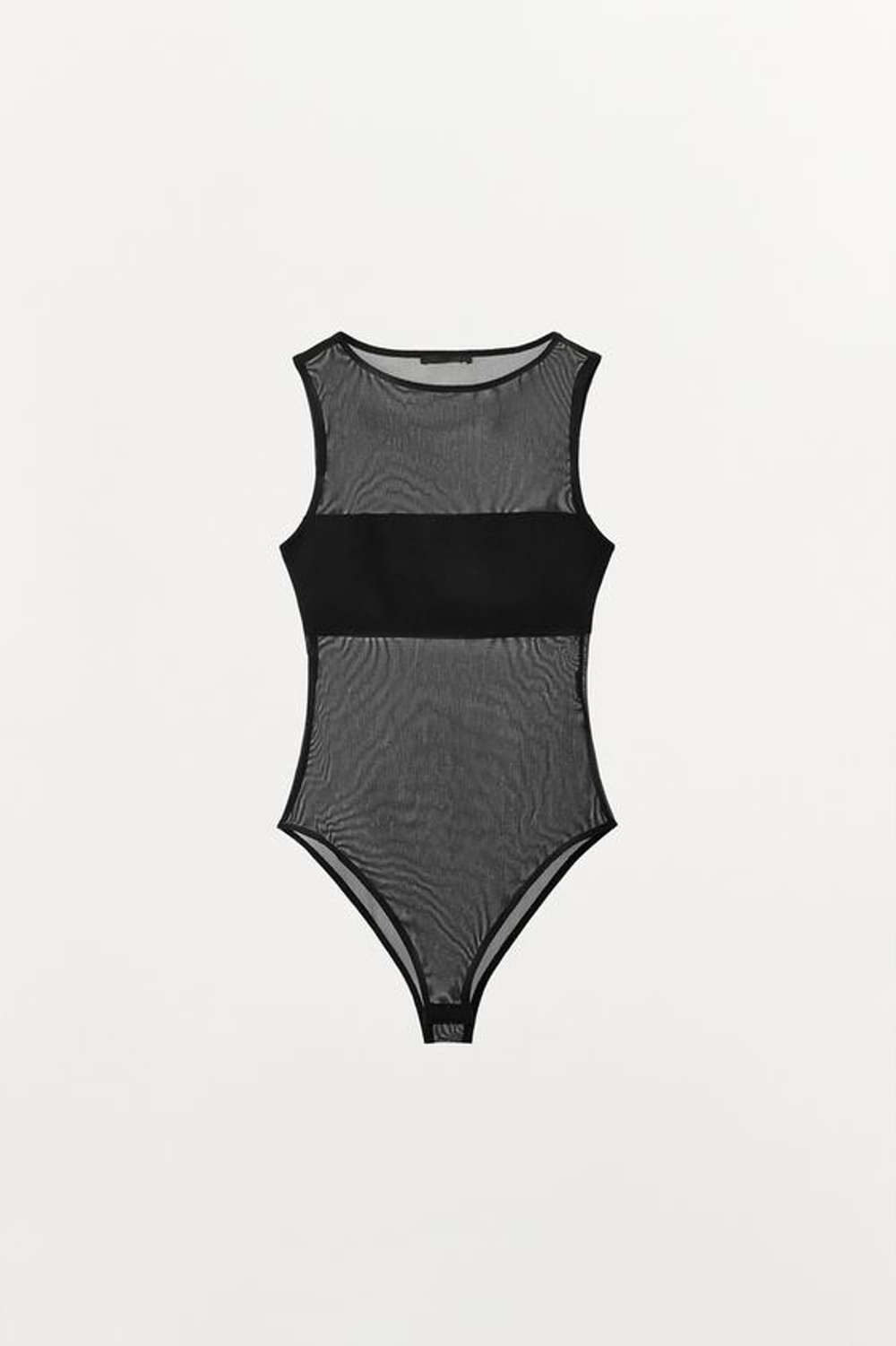ZARA БОДИ ИЗ КОМБИНИРОВАННОЙ ТКАНИ, ЧЕРНЫЙ
