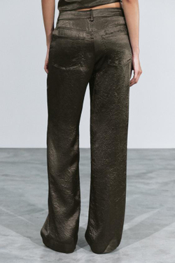 ZARA АТЛАСНЫЕ БРЮКИ — ZW COLLECTION, ТЕМНО-ЗЕЛЕНЫЙ