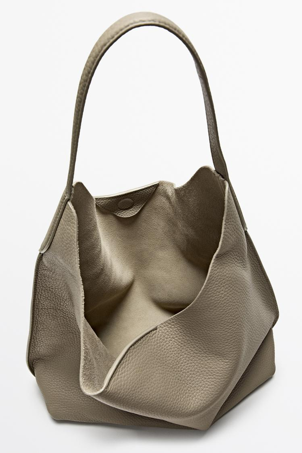 Massimo Dutti Мини-сумка через плечо из кожи наппа, серо-коричневый